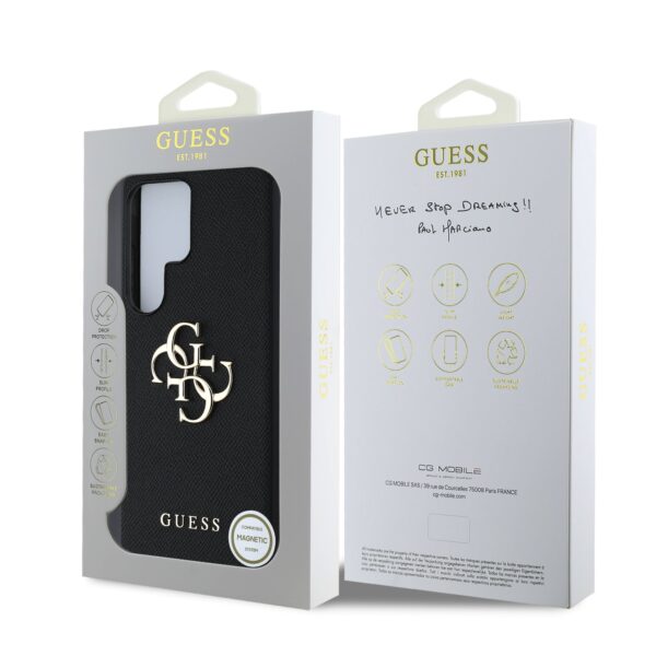 GUESS Калъф Samsung S25 Ultra, PU Grained 4G Metal Logo, черен – GUHCS25LPGT4MBK