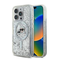 Калъф Karl Lagerfeld KLHMP16LLGKCSGH Apple iPhone 16 Pro Liquid Glitter Karl and Choupette Heads MagSafe Transparent