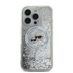 Калъф Karl Lagerfeld KLHMP16LLGKCSGH Apple iPhone 16 Pro Liquid Glitter Karl and Choupette Heads MagSafe Transparent