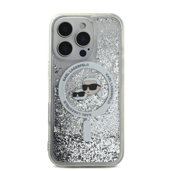 Калъф Karl Lagerfeld KLHMP16LLGKCSGH Apple iPhone 16 Pro Liquid Glitter Karl and Choupette Heads MagSafe Transparent