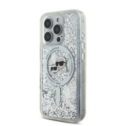 Калъф Karl Lagerfeld KLHMP16LLGKCSGH Apple iPhone 16 Pro Liquid Glitter Karl and Choupette Heads MagSafe Transparent