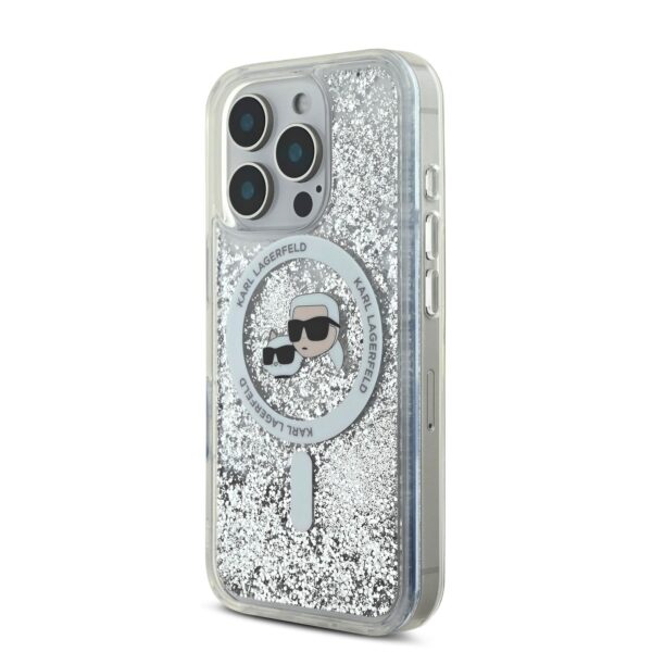 Калъф Karl Lagerfeld KLHMP16LLGKCSGH Apple iPhone 16 Pro Liquid Glitter Karl and Choupette Heads MagSafe Transparent