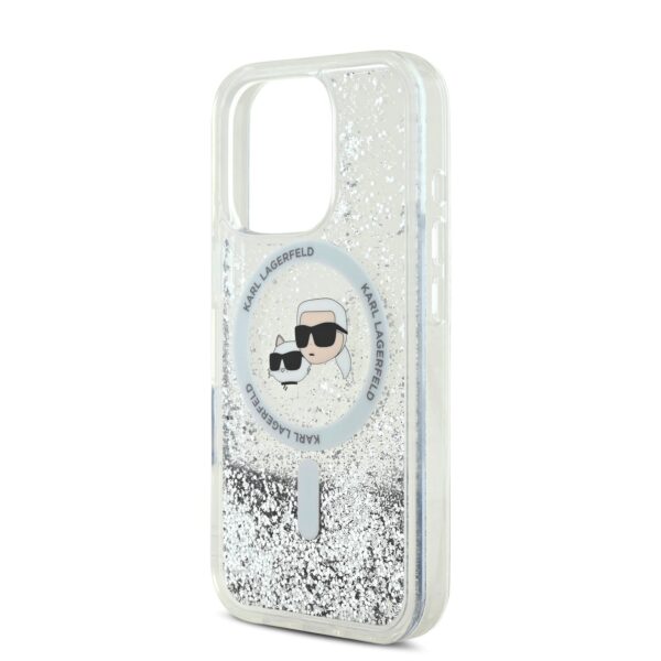 Калъф Karl Lagerfeld KLHMP16LLGKCSGH Apple iPhone 16 Pro Liquid Glitter Karl and Choupette Heads MagSafe Transparent