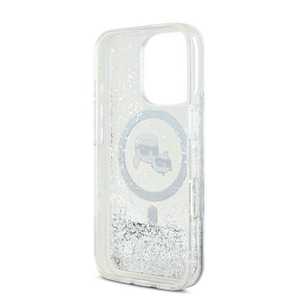 Калъф Karl Lagerfeld KLHMP16LLGKCSGH Apple iPhone 16 Pro Liquid Glitter Karl and Choupette Heads MagSafe Transparent