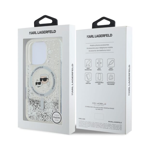 Калъф Karl Lagerfeld KLHMP16LLGKCSGH Apple iPhone 16 Pro Liquid Glitter Karl and Choupette Heads MagSafe Transparent