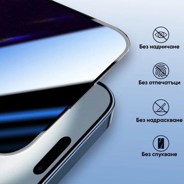 PRIVACY протектор за  iPhone 16 – затъмняващ протектор