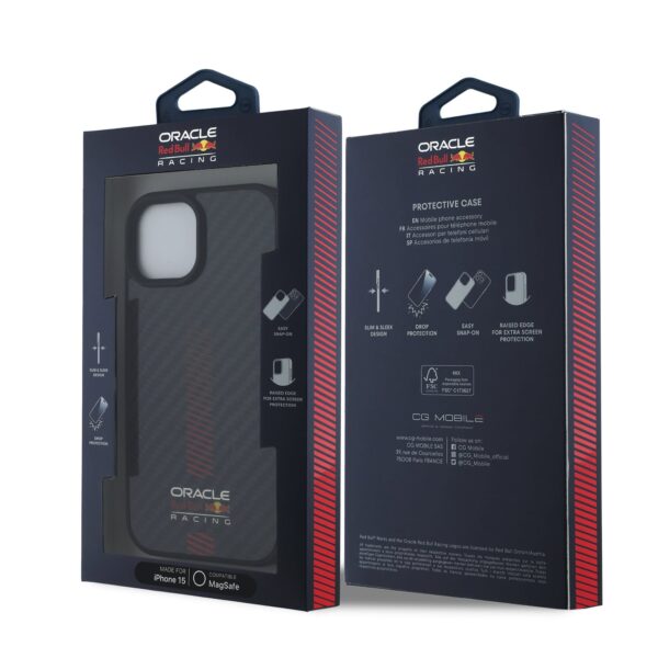 Red Bull Калъф за iPhone 15, Carbon Powerbar MagSafe