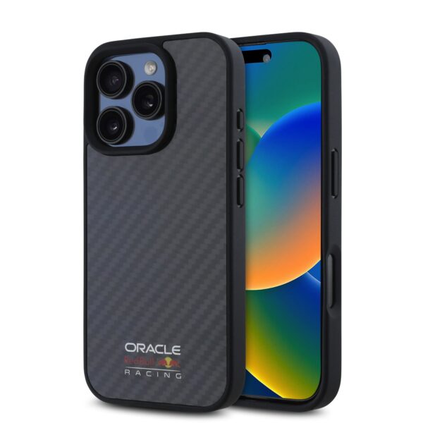 Red Bull Калъф Apple iPhone 16 Pro, Carbon Shiny Logo MagSafe, черен – RBHMP16L24CFILSK