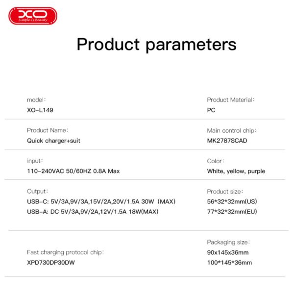 Зарядно устройство 30W USB-C + USB-A - XO - Image 5