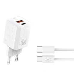 Зарядно устройство 30W + кабел C-C - 220V, USB-C + USB-A - XO