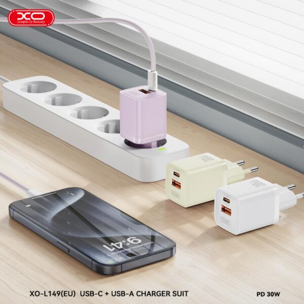 Зарядно устройство 30W + кабел C-C - 220V, USB-C + USB-A - XO - Image 4