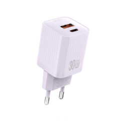 Зарядно устройство (адаптер) XO 220V 30W, USB-C + USB-A, + кабел C-C, лилав – L149