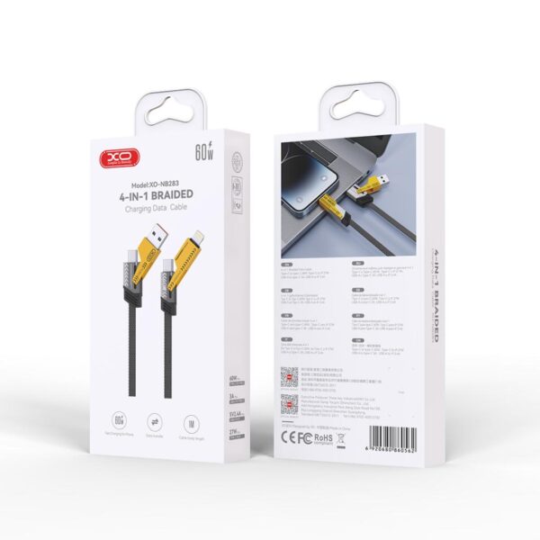 USB Кабел 4 в 1, USB-A+Type-C към Type-C+Lightning, 1м, 60W, NB283 - Image 4