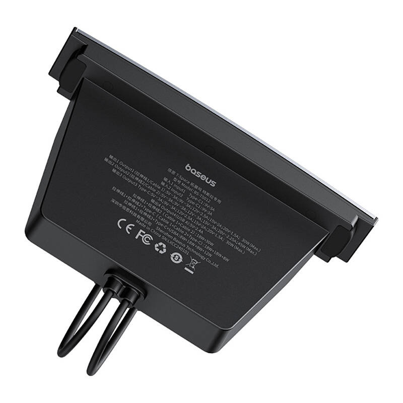 BASEUS T-Space Хъб за вграждане, за автомобили TESLA, 2xUSB-A, 2xUSB-C + 2 кабелa C и L, 45W, B00051300111-01 /черен/