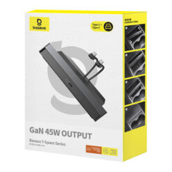 BASEUS T-Space Хъб за вграждане, за автомобили TESLA, 2xUSB-A, 2xUSB-C + 2 кабелa C и L, 45W, B00051300111-01 /черен/