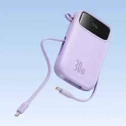 Външна батерия BASEUS Qpow 2 Power Bank 10000 mAh, 30W + вградени кабели 2C, /лилав/ -P10055008513-00