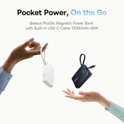 Външна батерия BASEUS PicoGo Power Bank 10000 mAh, 45W + вграден кабел C, PicoGo /черен/ – P10076803123-00