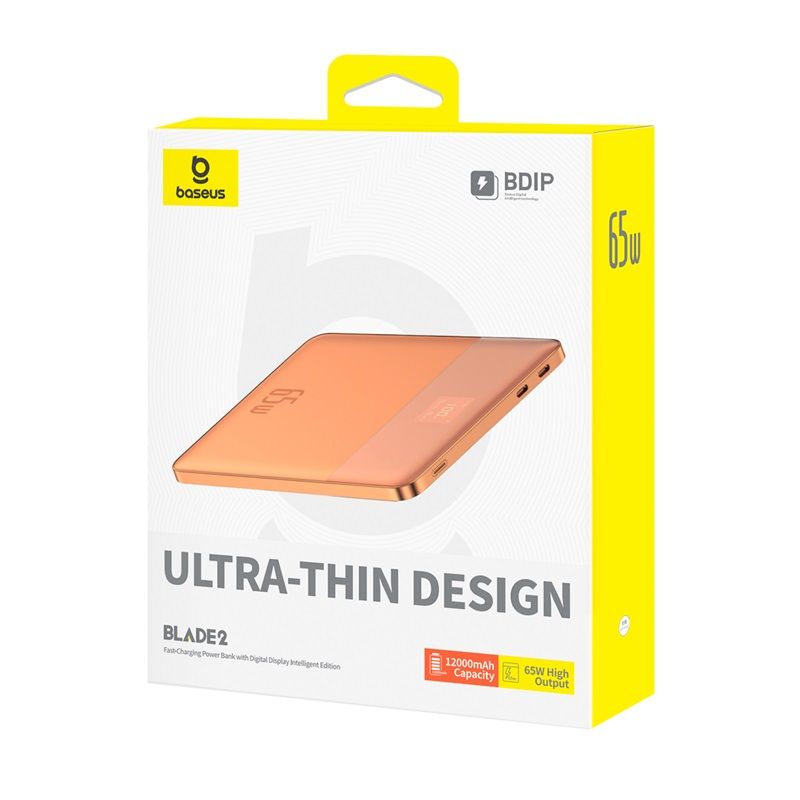 Външна батерия BASEUS Blade2 Power Bank 12000 mAh, 65W, 2C + кабел C-C, Blade2 /корал/ – P10063801733-00