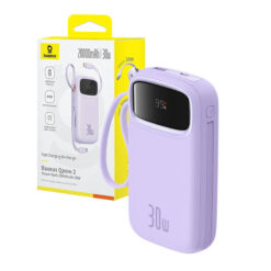 Външна батерия BASEUS Qpow 2 Power Bank 20000 mAh, 30W + вградени кабели 2C  /лилав/ -P10055009513-00