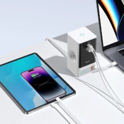 Baseus Разклонител 220V 65W, PowerCombo Tower/4000W, 2xAC Sockets + 1A + 1C + вграден кабел C /бял/ – PSLR000602