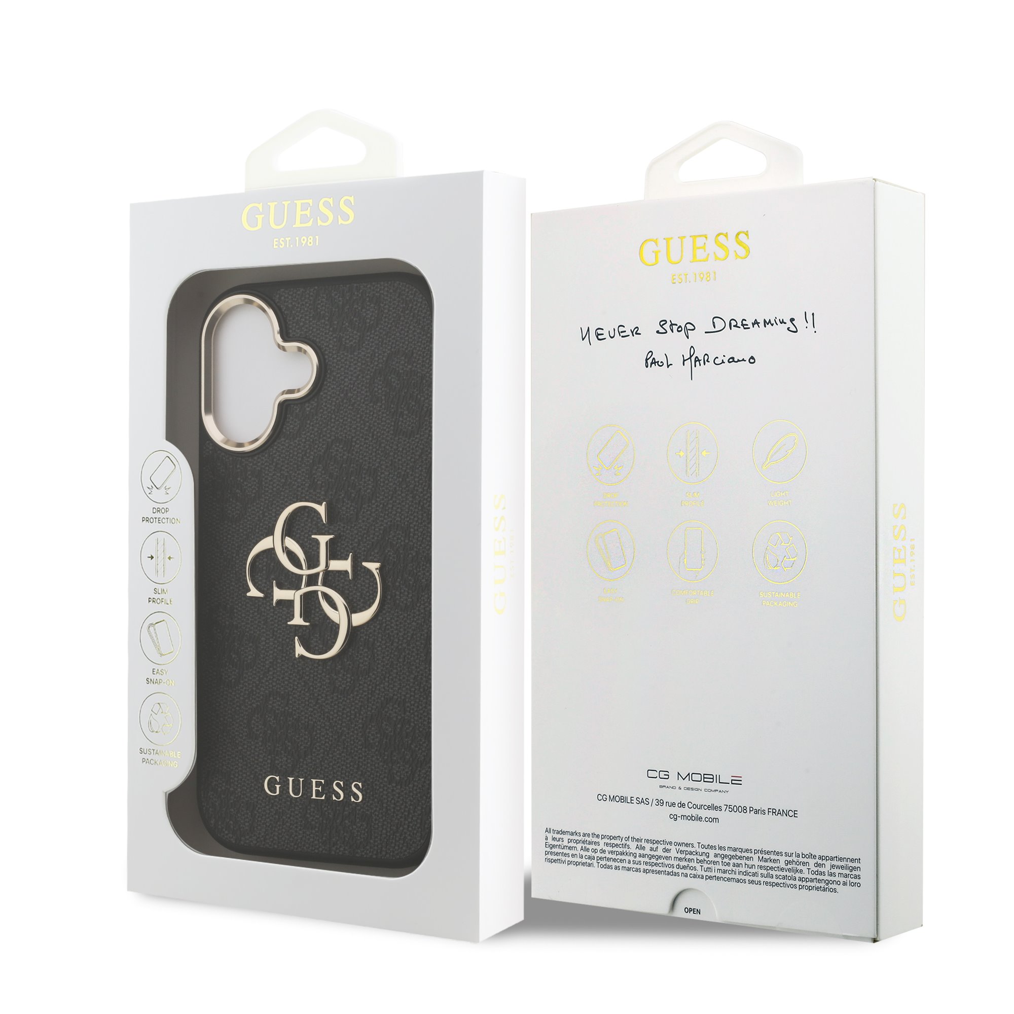 COPY GUESS Калъф за iPhone 17, PU Leather 4G Gold Frame, кафяв – GUHCP17S4GMGCGR