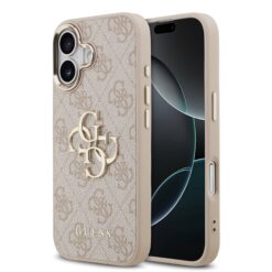 GUESS Калъф за iPhone 17, PU Leather 4G Gold Frame, розов – GUHCP17S4GMGCPI