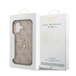 GUESS Калъф за iPhone 17, PU Leather 4G Gold Frame, розов – GUHCP17S4GMGCPI