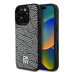 DKNY Калъф за iPhone 16 Pro Max, Leather Crosswalk Pattern Magsafe, слонова кост – DKHMP16LPGCWPKE