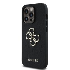 GUESS Калъф за iPhone 14 Pro, PU Grained 4G Metal Logo, черен – GUHCP14LPGT4MBK