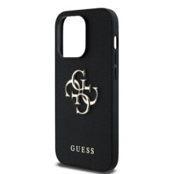 GUESS Калъф за iPhone 14 Pro, PU Grained 4G Metal Logo, черен – GUHCP14LPGT4MBK