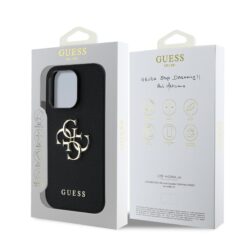 GUESS Калъф за iPhone 14 Pro, PU Grained 4G Metal Logo, черен – GUHCP14LPGT4MBK