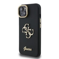 GUESS Калъф за iPhone 14, Grained 4G Logo Stand Camera, черен – GUHCP14SPCS4GSK