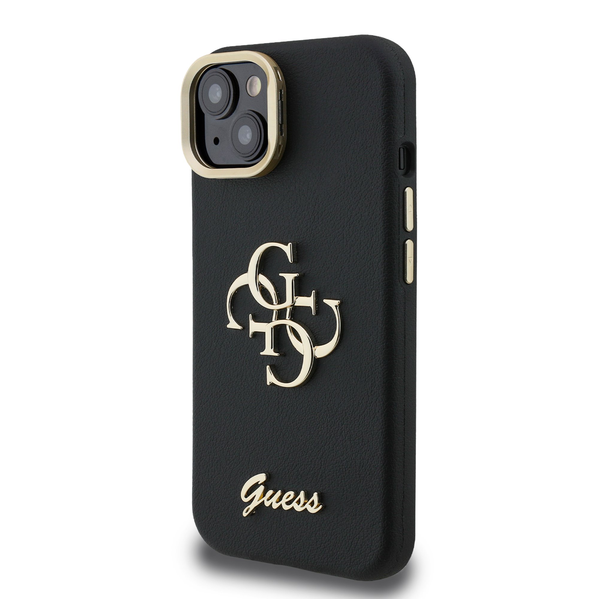 GUESS Калъф за iPhone 14, Grained 4G Logo Stand Camera, черен – GUHCP14SPCS4GSK