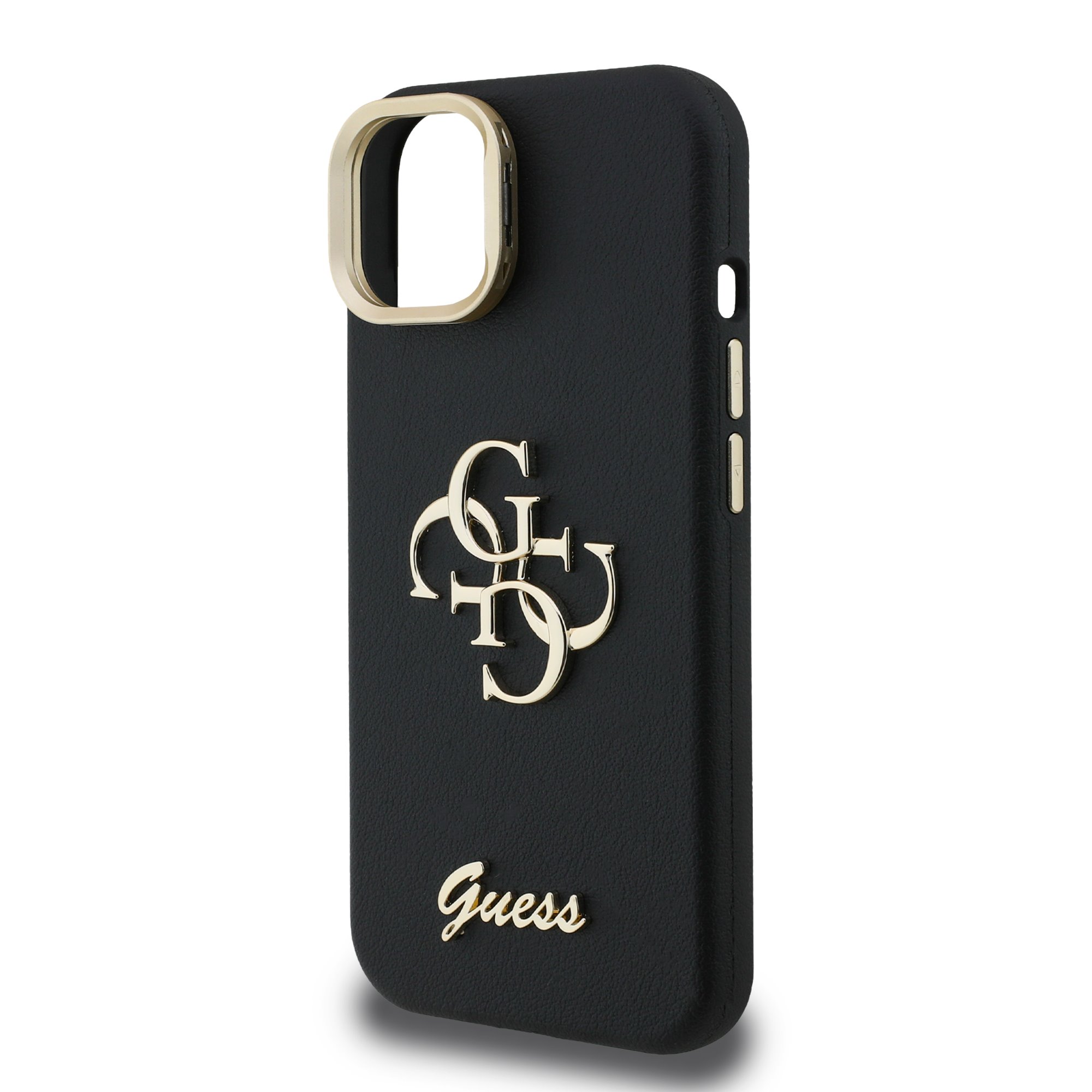 GUESS Калъф за iPhone 14, Grained 4G Logo Stand Camera, черен – GUHCP14SPCS4GSK