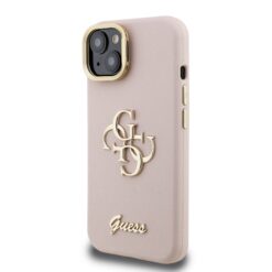 GUESS Калъф за iPhone 14, Grained 4G Logo Stand Camera, розов – GUHCP14SPCS4GSP