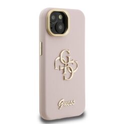 GUESS Калъф за iPhone 14, Grained 4G Logo Stand Camera, розов – GUHCP14SPCS4GSP