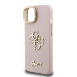 GUESS Калъф за iPhone 14, Grained 4G Logo Stand Camera, розов – GUHCP14SPCS4GSP