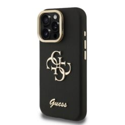 GUESS Калъф за iPhone 15 Pro Max, Grained 4G Logo Stand Camera, черен – GUHCP15XPCS4GSK