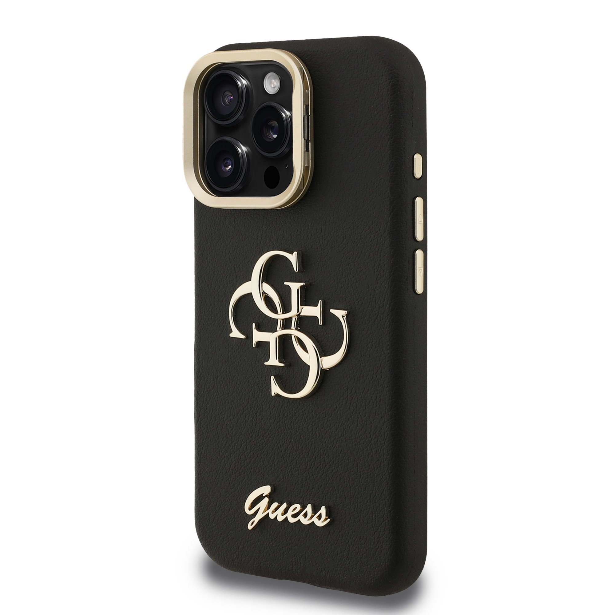 GUESS Калъф за iPhone 15 Pro Max, Grained 4G Logo Stand Camera, черен – GUHCP15XPCS4GSK