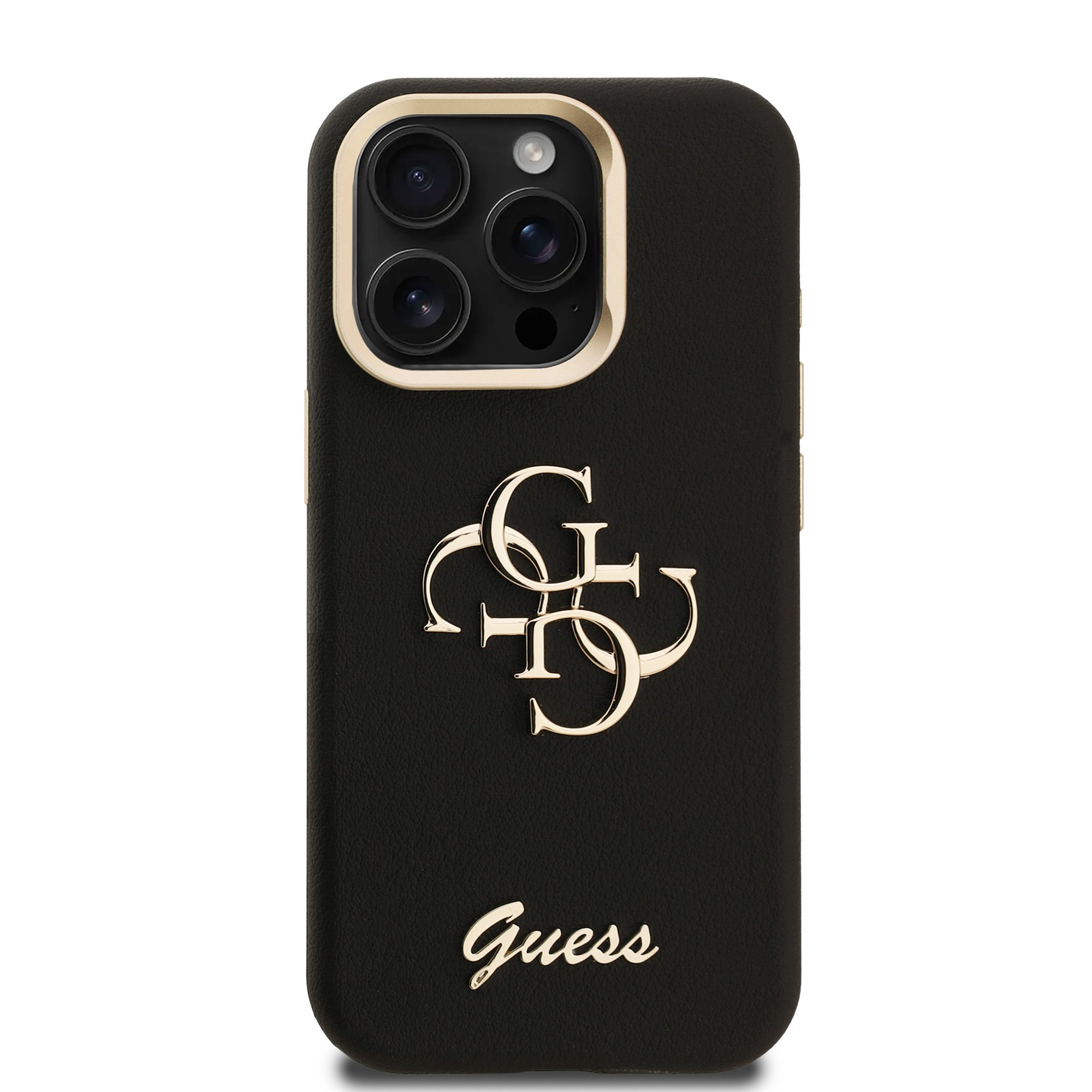 GUESS Калъф за iPhone 15 Pro Max, Grained 4G Logo Stand Camera, черен – GUHCP15XPCS4GSK