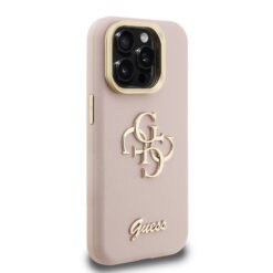 GUESS Калъф за iPhone 15 Pro Max, Grained 4G Logo Stand Camera, розов – GUHCP15XPCS4GSP