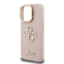 GUESS Калъф за iPhone 15 Pro Max, Grained 4G Logo Stand Camera, розов – GUHCP15XPCS4GSP