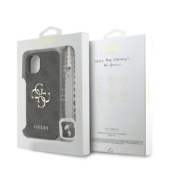 GUESS Калъф за iPhone 15, 4G Metal Logo + Wrist Strap