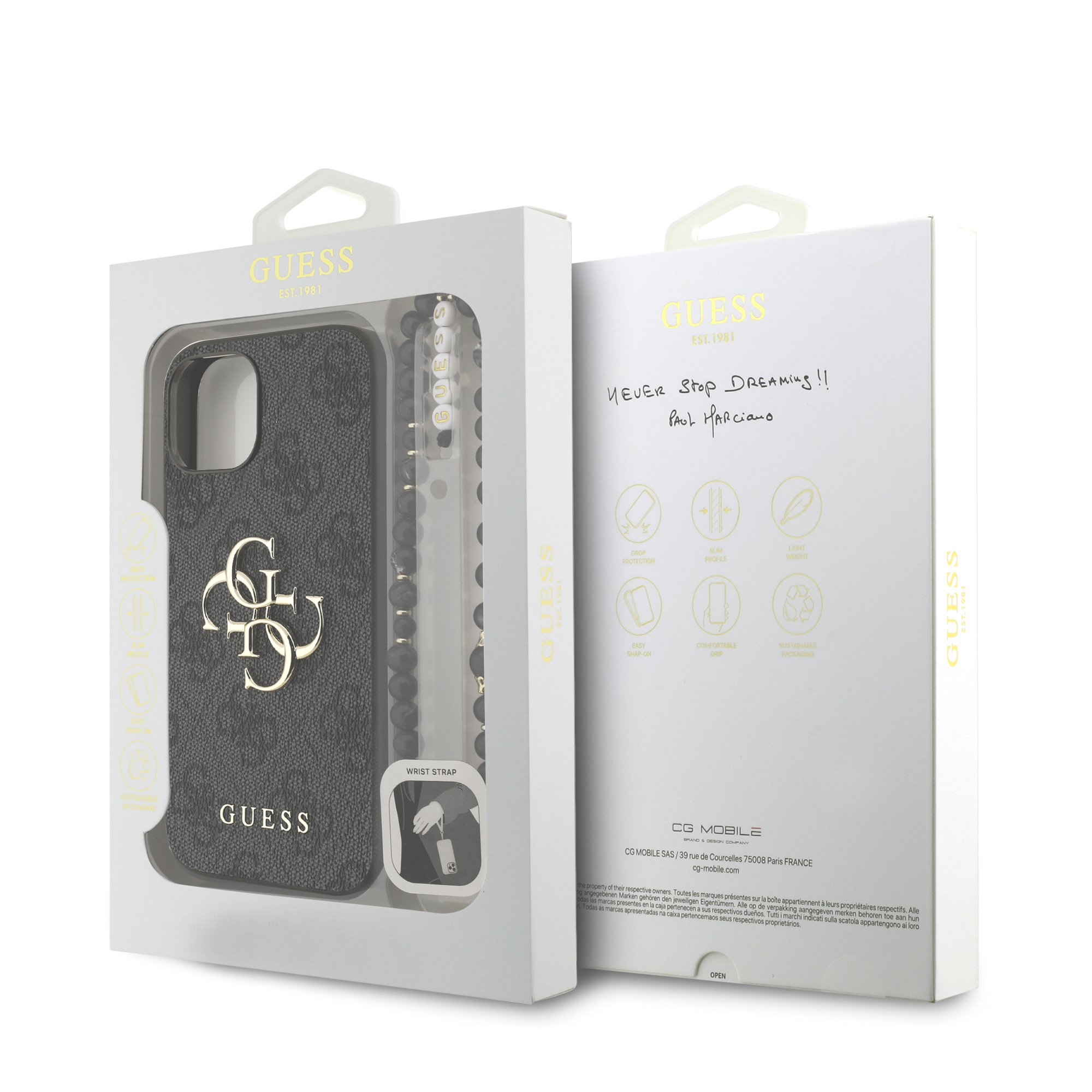 GUESS Калъф за iPhone 15, 4G Metal Logo + Wrist Strap