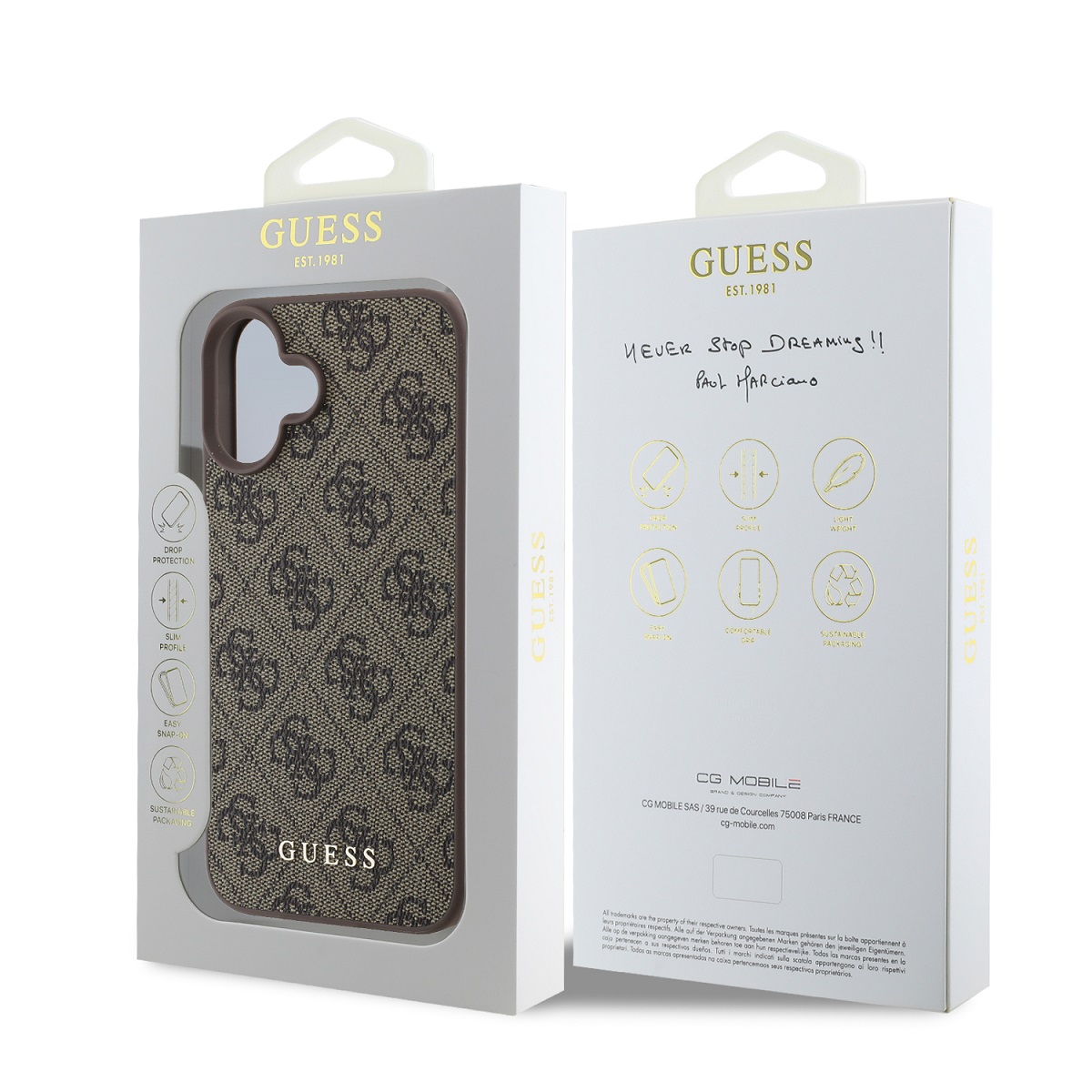 GUESS Калъф за iPhone 16, 4G Charm Tone on Tone, кафяв – GUHCP16SGF4GCW