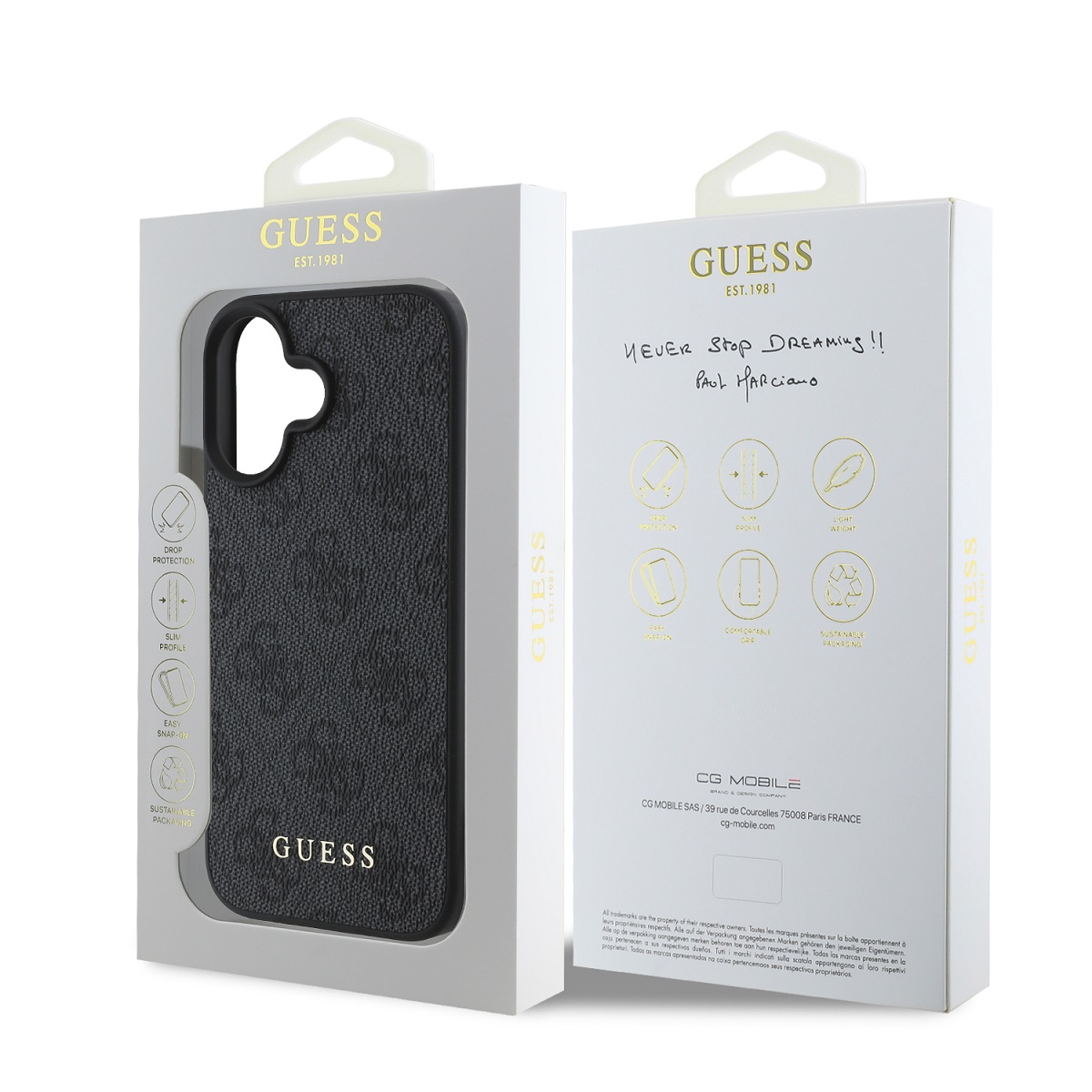 GUESS за Apple iPhone 16, 4G Charm Tone on Tone, сив – GUHCP16SGF4GCK