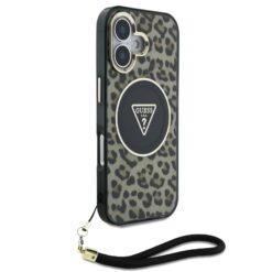 GUESS Калъф за iPhone 16, IML Leopard Triangle Logo Strap MagSafe, кафяв – GUHMP16SHLORSSW