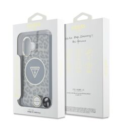 GUESS Калъф за iPhone 16, IML Leopard Triangle Logo Strap MagSafe, кафяв – GUHMP16SHLORSSW