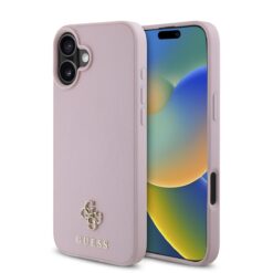 GUESS Калъф за iPhone 16 Plus, PU Grained 4G Small Metal Logo MagSafe, розов – GUHMP16MPGCSM4MP