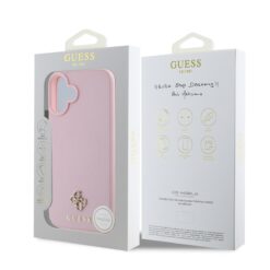 GUESS Калъф за iPhone 16 Plus, PU Grained 4G Small Metal Logo MagSafe, розов – GUHMP16MPGCSM4MP